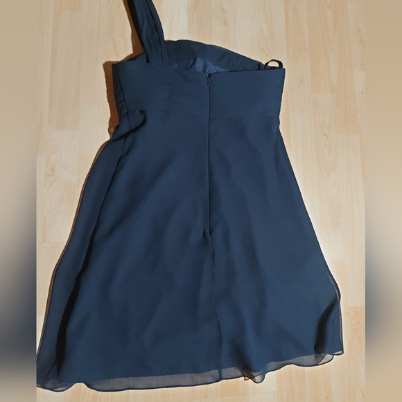 Bill Levkoff Blue Chiffon One Shoulder Dress - Picture 8 of 9